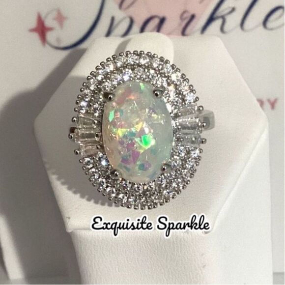 💗Beautiful 4C Faceted  Genuine Australian Oval Opal W/Double 💎 Halo - Picture 8 of 14